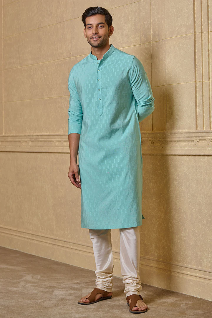Light Blue Self Butta Jacquard Kurta Set - Image 2