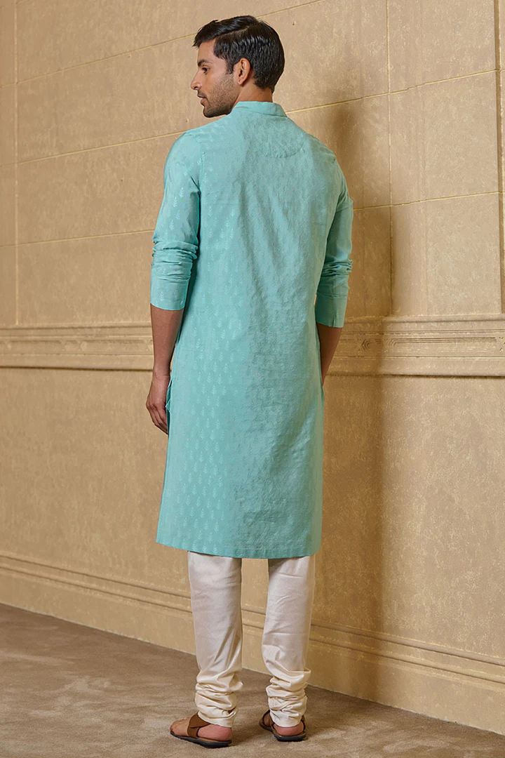 Light Blue Self Butta Jacquard Kurta Set - Image 4