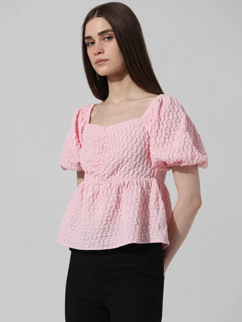 PINK RIBBED FRILL TRIM TOP - Image 2