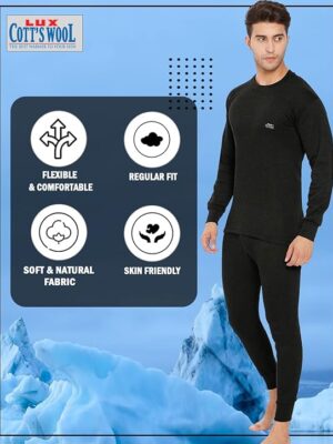 Lux Cottswool Men’s R-Neck Thermal Top and Lower Set